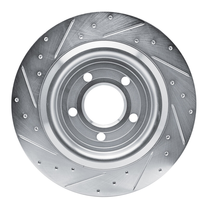 Ford Mustang Brake Rotor (1) - Rear Right - R1 Concepts - Drilled & Slotted - Silver - `20-`25